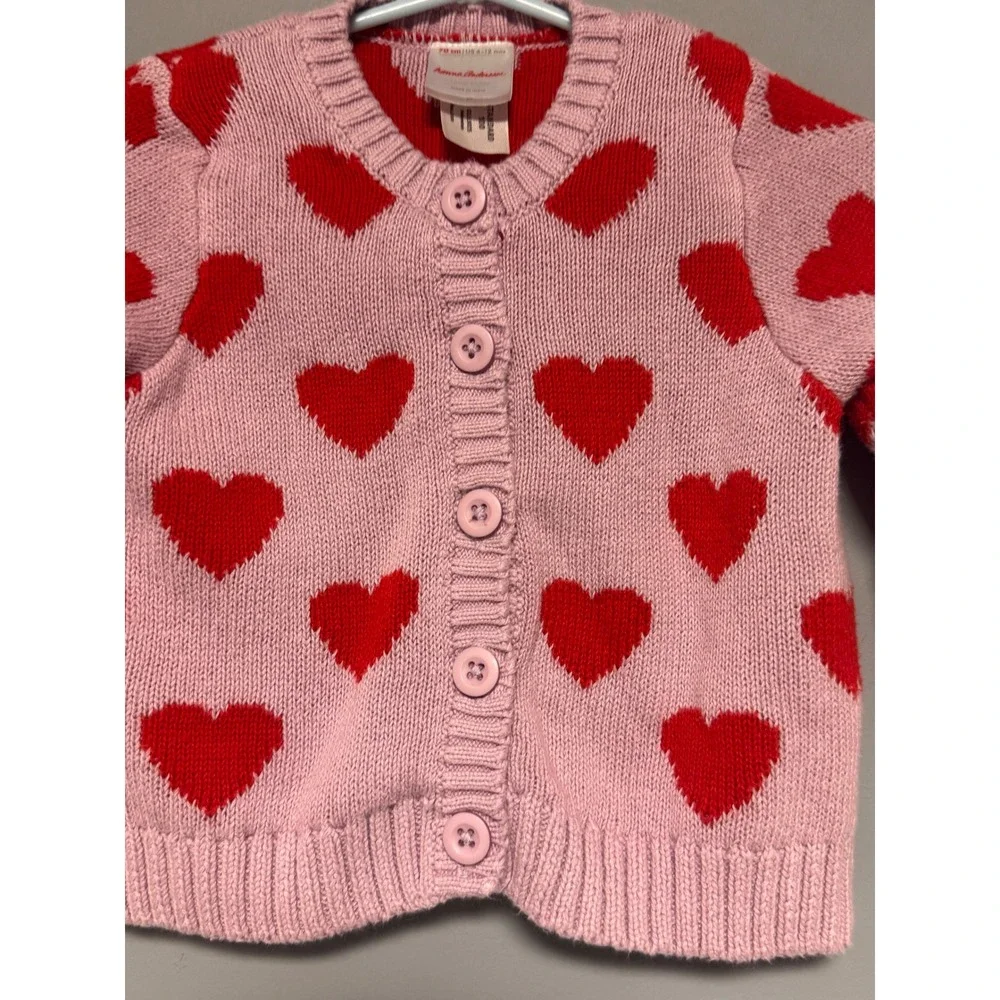 Hanna Andersson Pink Red Heart Cotton Cardigan Sweater 6-12 Month 70cm Valentine